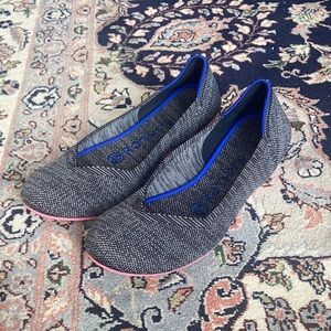 Rothy's Women's Birdseye Flats Charcoal Gray Pink Bottom Round Toe size 6